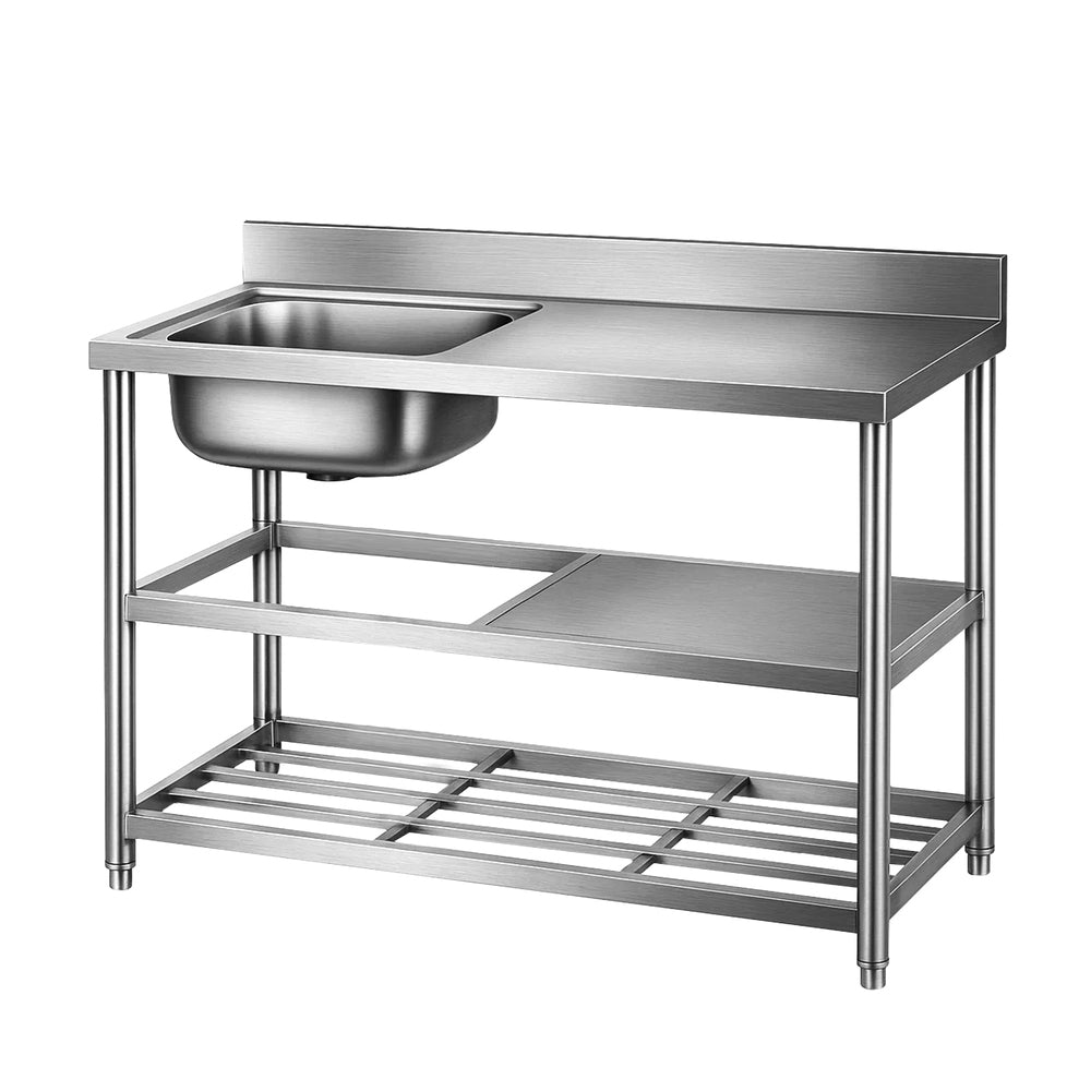 Cefito Stainless Steel Kitchen Bench Work Table with Sink Splashback 120cm SSKB-B-SINK-L120