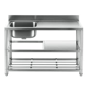 Cefito Stainless Steel Kitchen Bench Work Table with Sink Splashback 120cm SSKB-B-SINK-L120