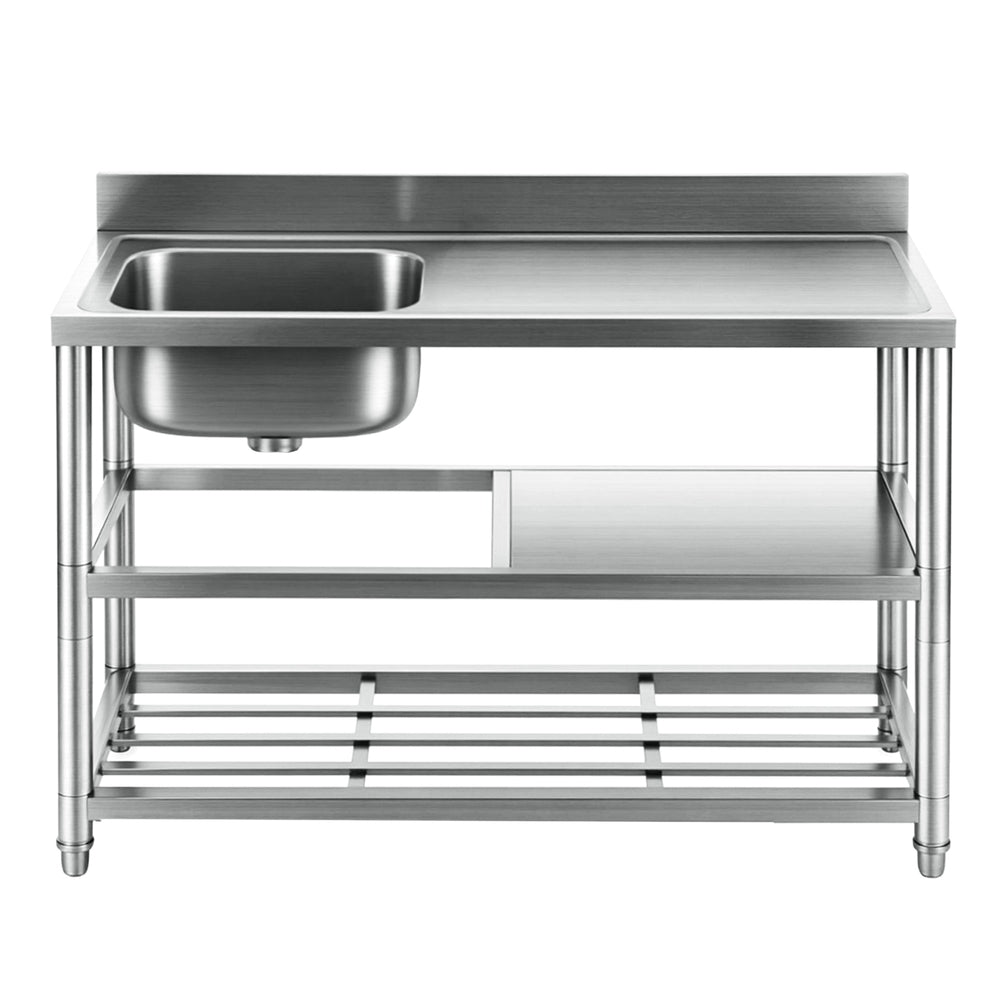 Cefito Stainless Steel Kitchen Bench Work Table with Sink Splashback 120cm SSKB-B-SINK-L120