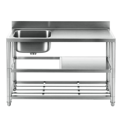 Cefito Stainless Steel Kitchen Bench Work Table with Sink Splashback 120cm SSKB-B-SINK-L120