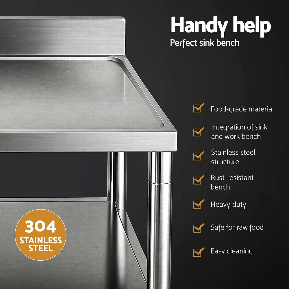 Cefito Stainless Steel Kitchen Bench Work Table with Sink Splashback 120cm SSKB-B-SINK-L120