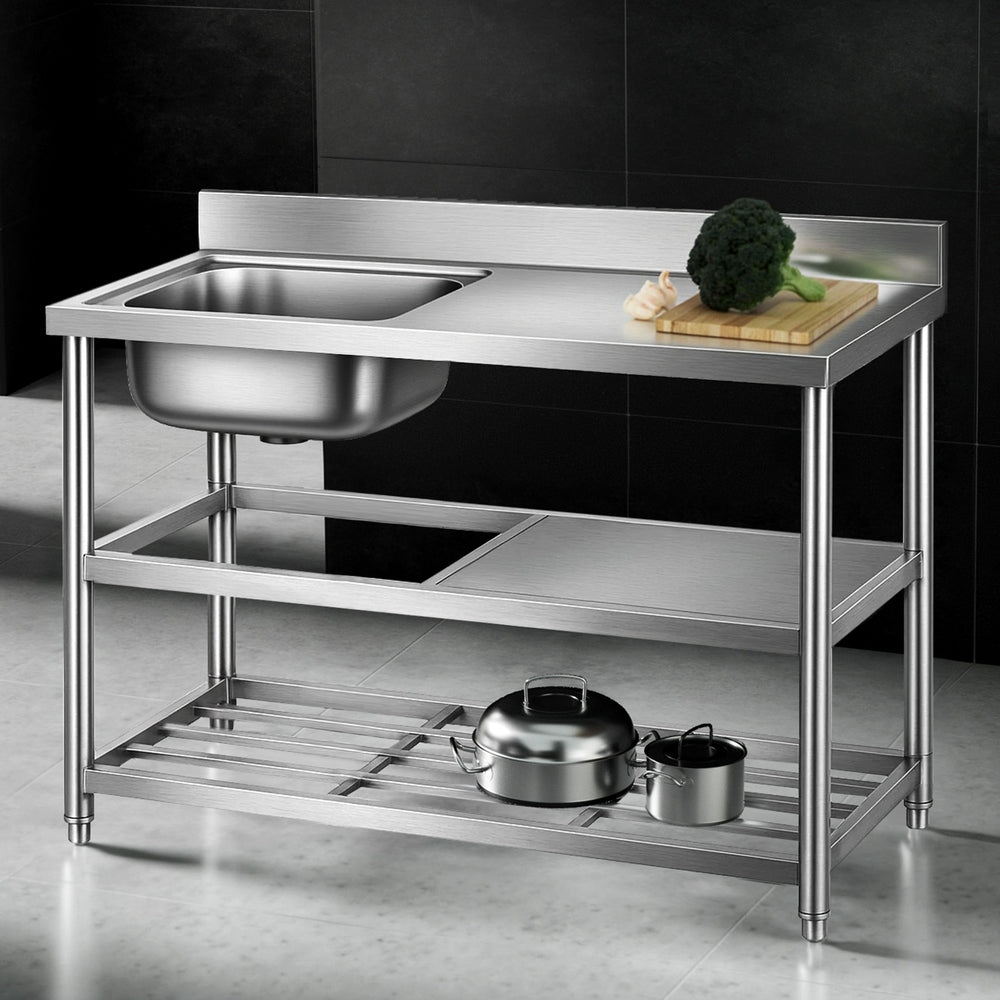 Cefito Stainless Steel Kitchen Bench Work Table with Sink Splashback 120cm SSKB-B-SINK-L120