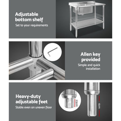 Cefito 100x60cm Stainless Steel Sink Bench Kitchen 304 SSKB-SINK-L100