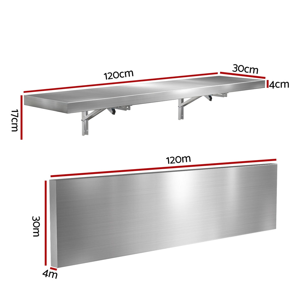 Cefito Commercial Stainless Steel Wall Shelf Kitchen Storage Rack 1200x300mm SSW-30120-FOLD-SL