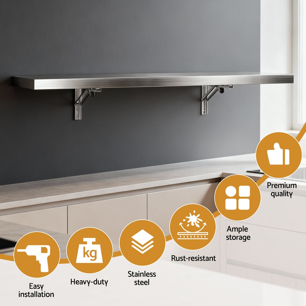 Cefito Commercial Stainless Steel Wall Shelf Kitchen Storage Rack 1200x300mm SSW-30120-FOLD-SL