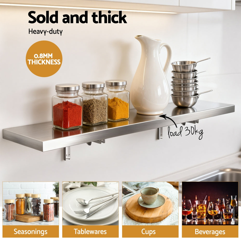 Cefito Commercial Stainless Steel Wall Shelf Kitchen Storage Rack 1200x300mm SSW-30120-FOLD-SL