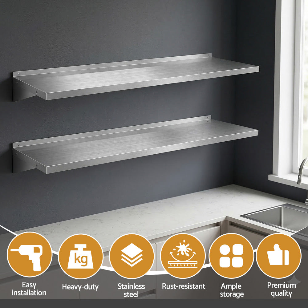 Cefito 2PCS 1200mm Stainless Steel Kitchen Wall Shelf Mounted Rack SSW-30120X2-SL
