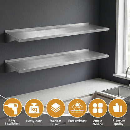 Cefito 2PCS 1200mm Stainless Steel Kitchen Wall Shelf Mounted Rack SSW-30120X2-SL