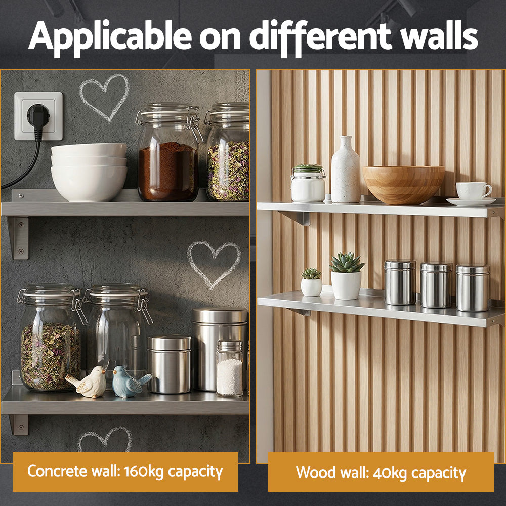 Cefito 2PCS 1200mm Stainless Steel Kitchen Wall Shelf Mounted Rack SSW-30120X2-SL