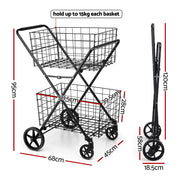 Emajin Foldable Shopping Trolley Cart ST-100L-2T-BK