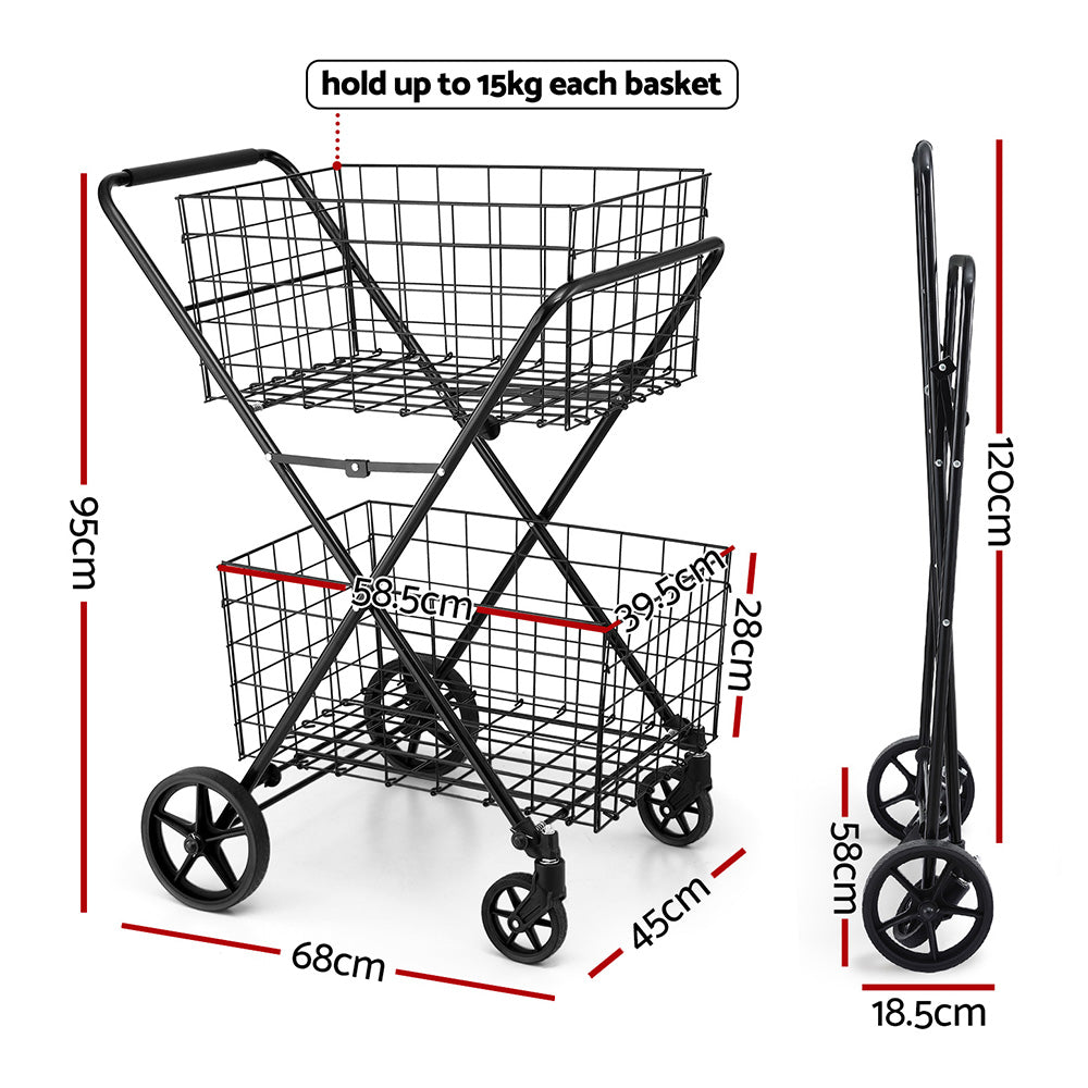Emajin Foldable Shopping Trolley Cart ST-100L-2T-BK