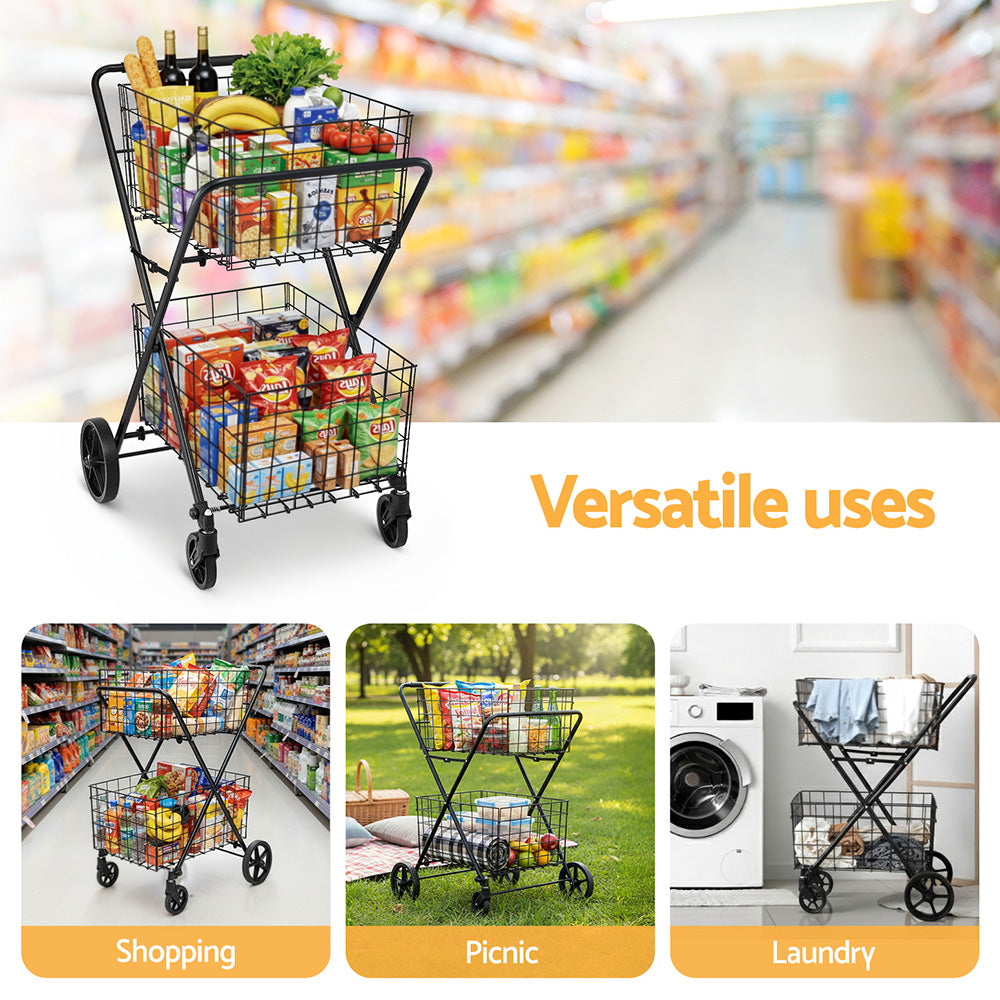 Emajin Foldable Shopping Trolley Cart ST-100L-2T-BK