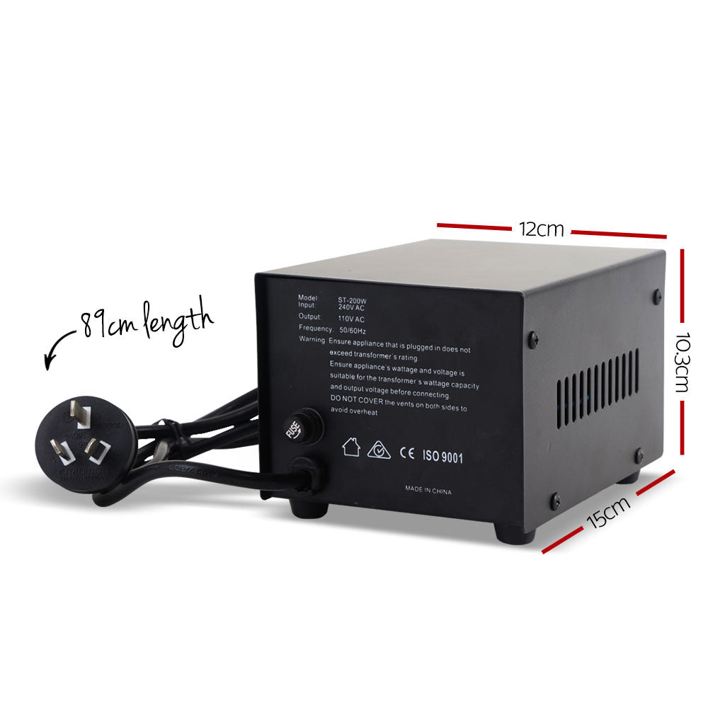 Giantz Step Down Transformer 200W 240V TO 110V Stepdown Voltage Converter AU-US ST-200W-BL