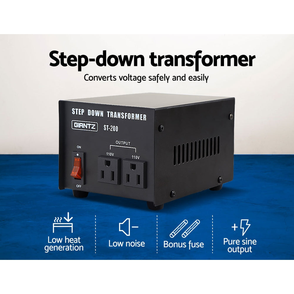 Giantz Step Down Transformer 200W 240V TO 110V Stepdown Voltage Converter AU-US ST-200W-BL