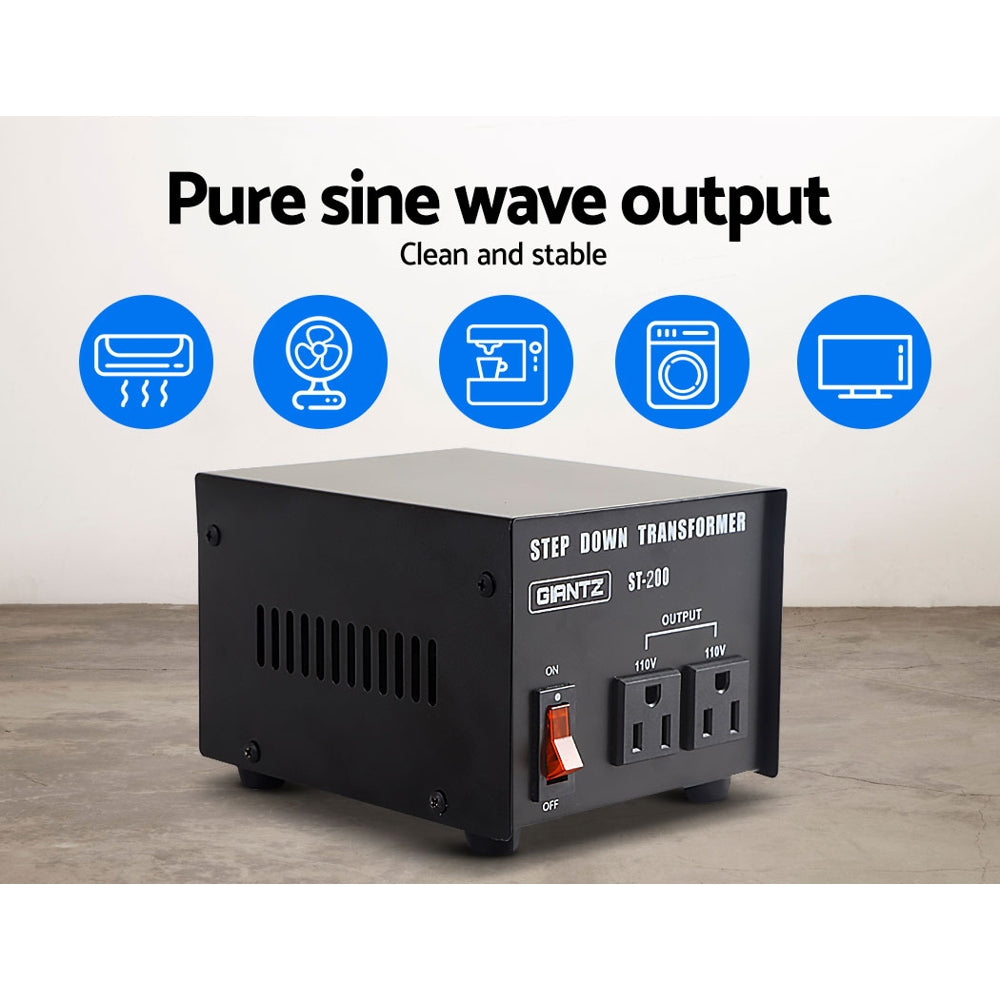 Giantz Step Down Transformer 200W 240V TO 110V Stepdown Voltage Converter AU-US ST-200W-BL