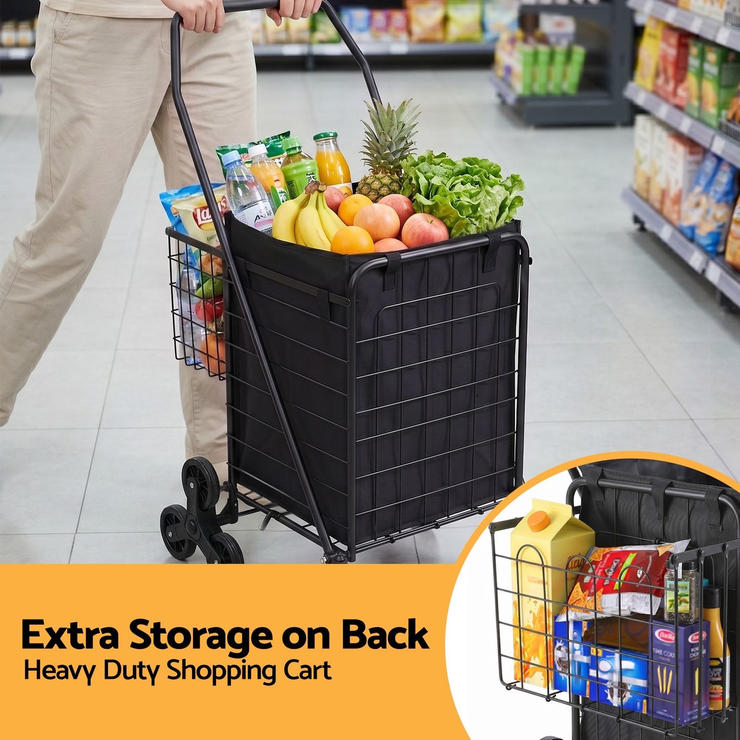 Emajin Shopping Trolley Cart Folding Aluminium Utility Cart Black ST-45KG-ALU-BK
