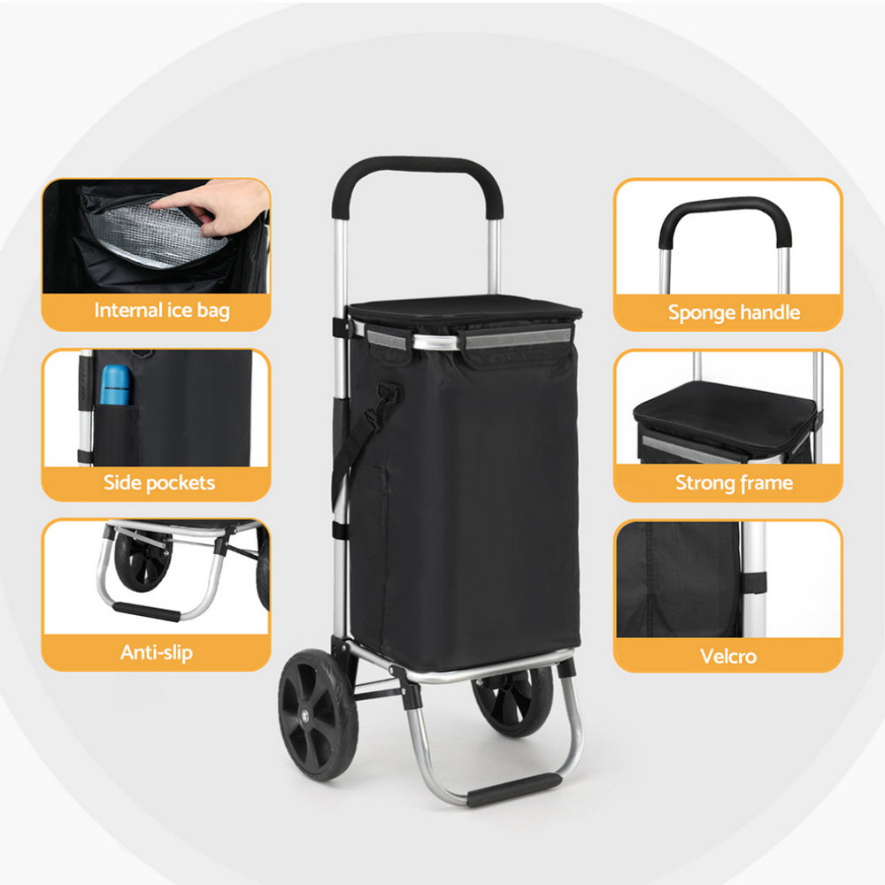 Emajin Shopping Trolley Cart Foldable 45KG Black ST-45L-OX-BK