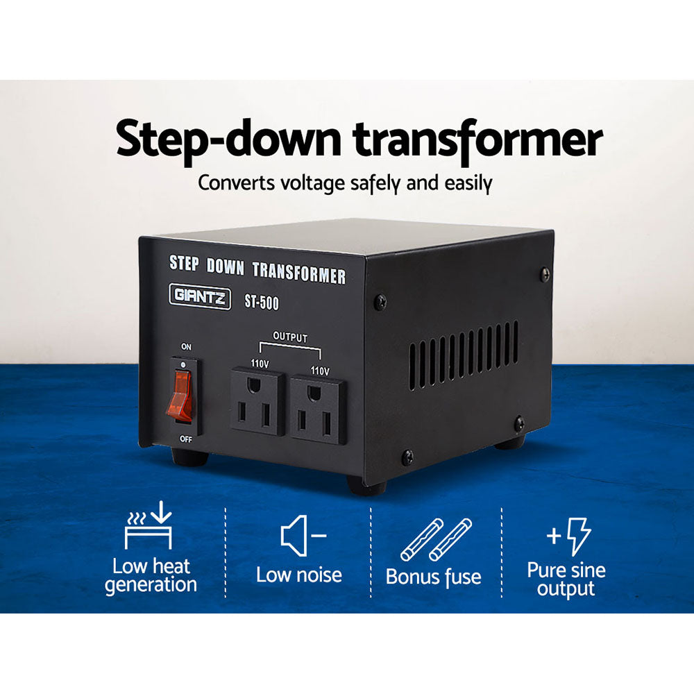 Giantz Step Down Transformer 500W 240V TO 110V Stepdown Voltage Converter AU-US ST-500W-BL