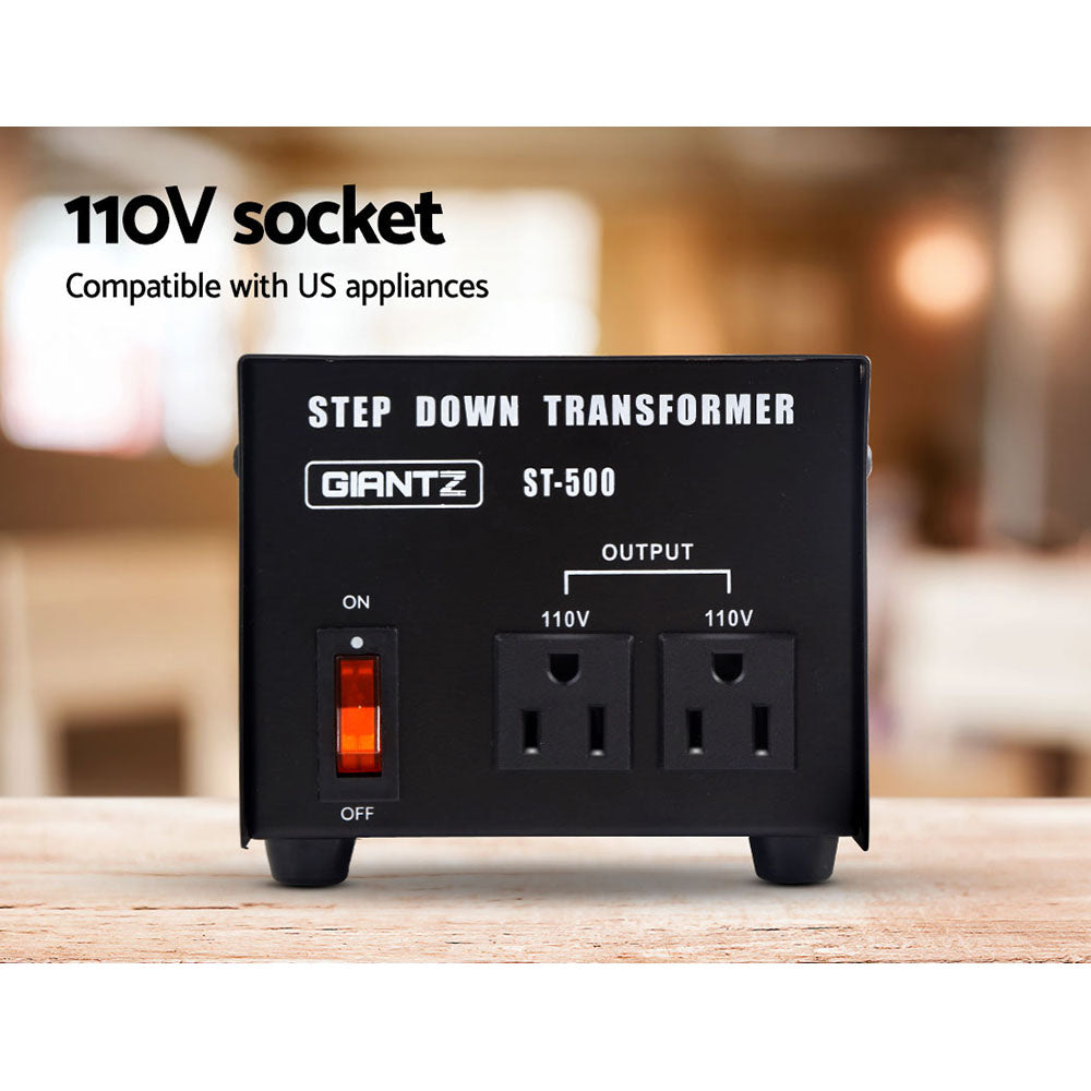 Giantz Step Down Transformer 500W 240V TO 110V Stepdown Voltage Converter AU-US ST-500W-BL
