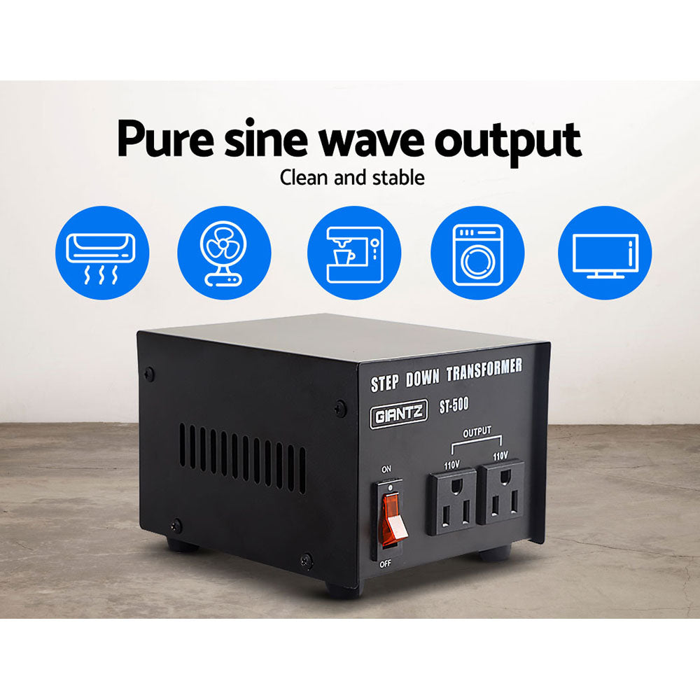 Giantz Step Down Transformer 500W 240V TO 110V Stepdown Voltage Converter AU-US ST-500W-BL