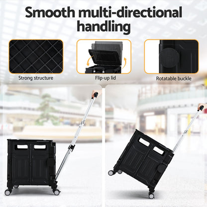 Emajin Shopping Trolley Cart 75L Foldable Black ST-75L-PLA-BK