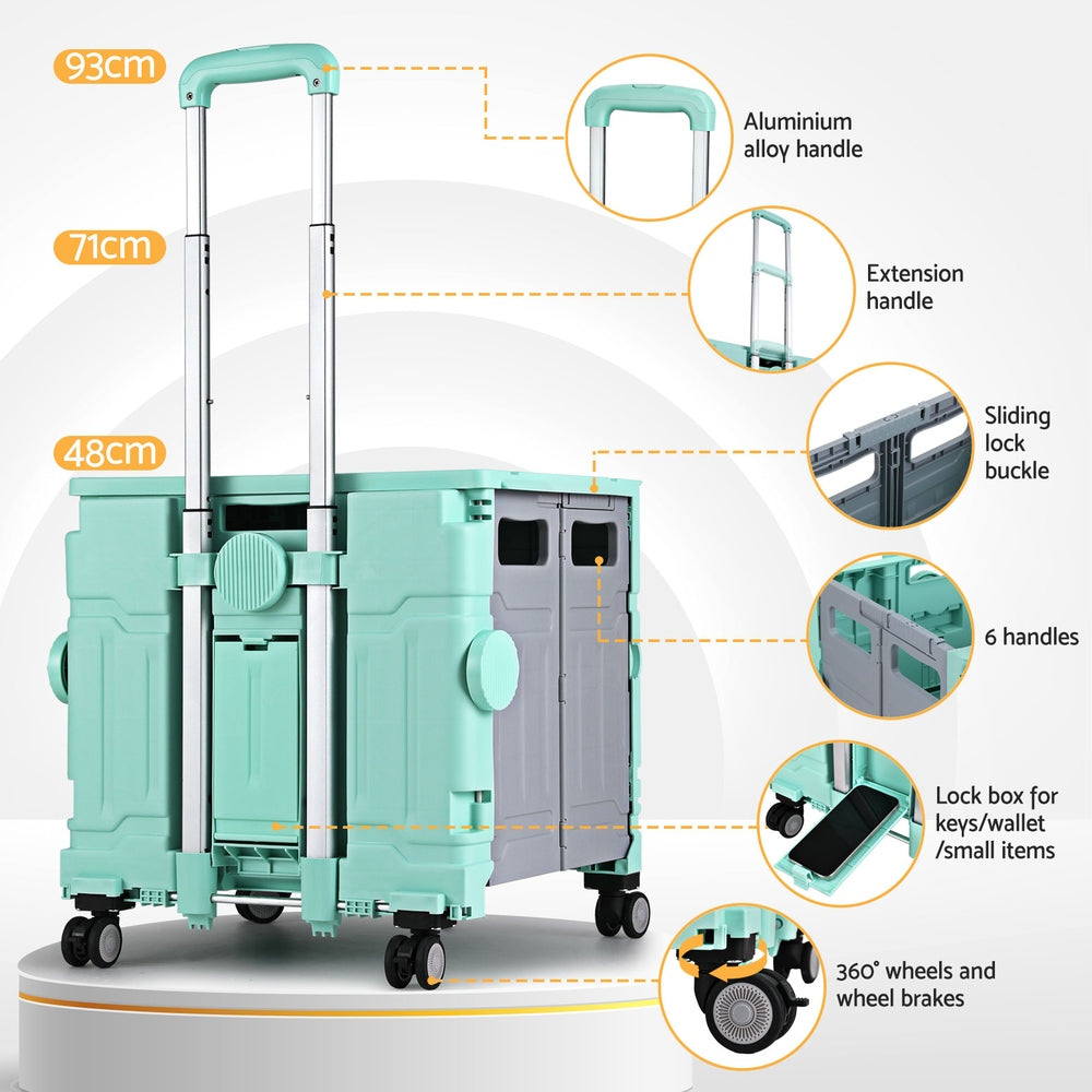 Emajin Shopping Trolley Cart 75L Foldable Green ST-75L-PLA-GR