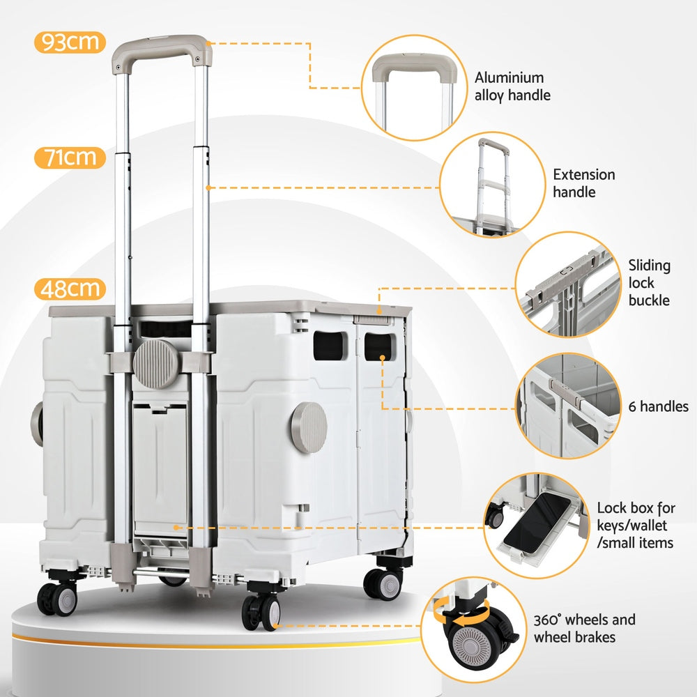 Emajin Shopping Trolley Cart 75L Foldable White ST-75L-PLA-WH