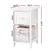 Artiss Bedside Table 1 Drawer with Basket Rustic White X2 ST-CAB-1D-1B-WHX2