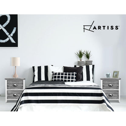 Artiss Bedside Table 2 Drawers Vintage X2 - THYME Grey ST-CAB-2D-VIN-GYX2