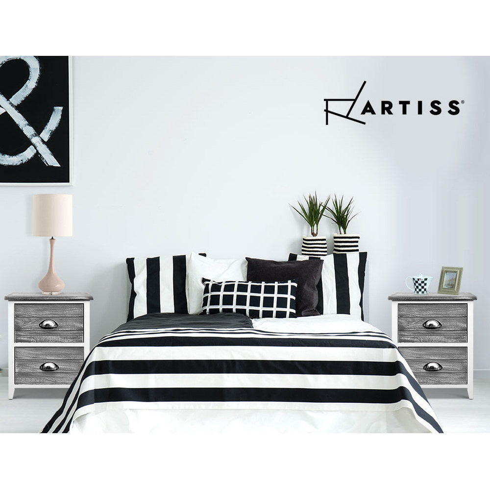 Artiss Bedside Table 2 Drawers Vintage X2 - THYME Grey ST-CAB-2D-VIN-GYX2