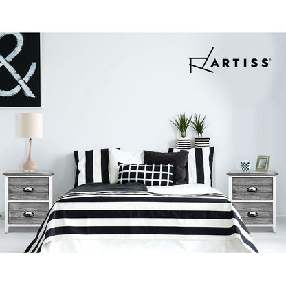 Artiss Bedside Table 2 Drawers Vintage X2 - THYME Grey ST-CAB-2D-VIN-GYX2