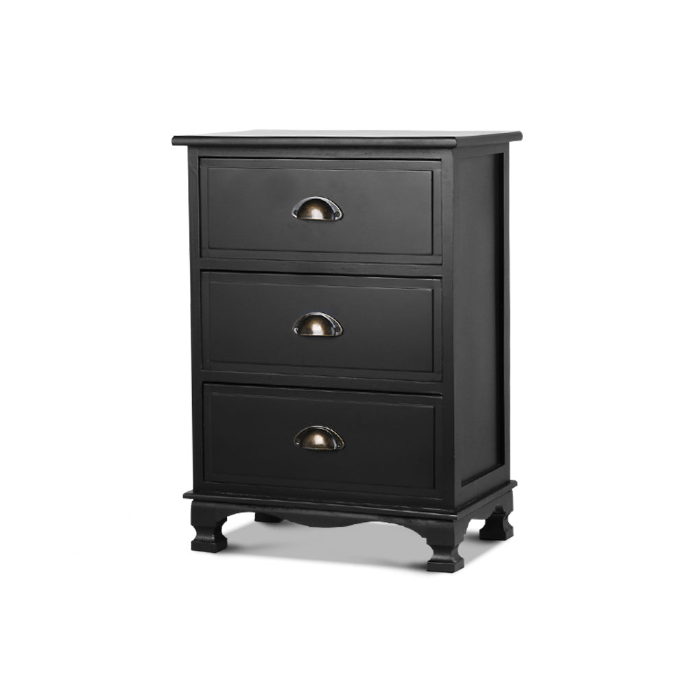 Artiss Bedside Table 3 Drawers Vintage - THYME Black ST-CAB-B-3D-BK