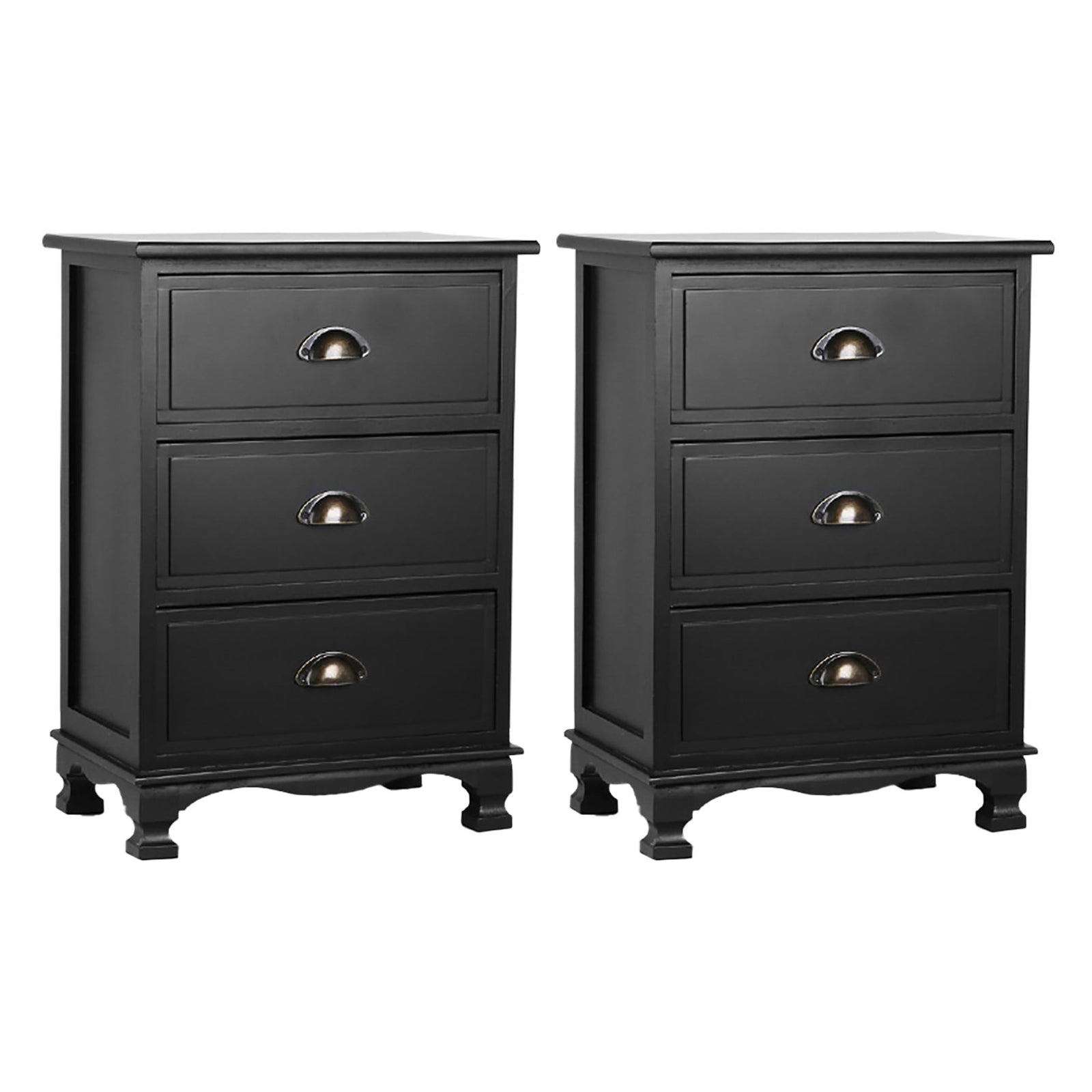 Artiss 2x Bedside Table 3 Drawers Vintage - THYME Black ST-CAB-B-3D-BKX2