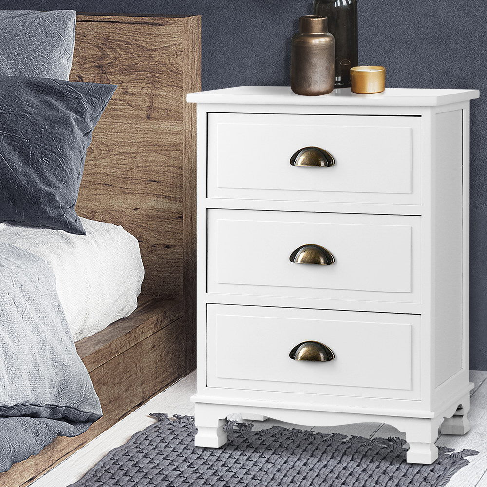 Artiss Bedside Table 3 Drawers Vintage - THYME White ST-CAB-B-3D-WH