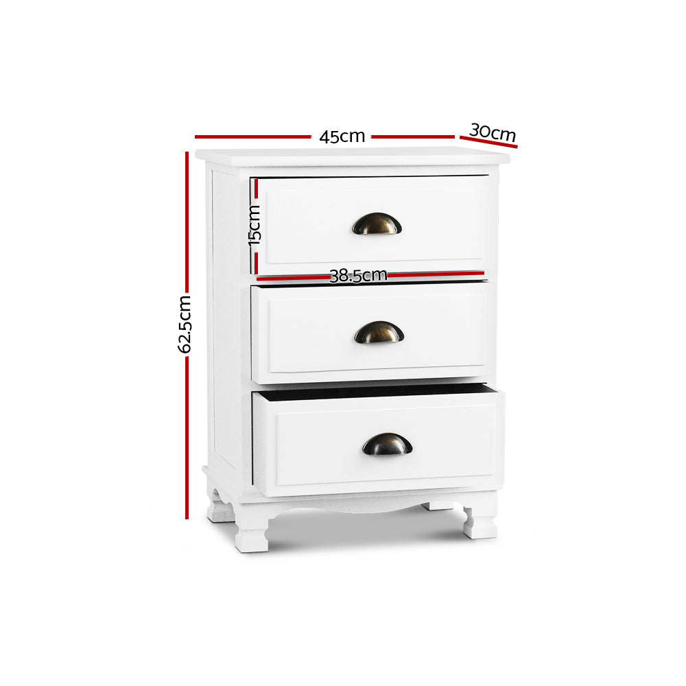 Artiss Bedside Table 3 Drawers Vintage - THYME White ST-CAB-B-3D-WH