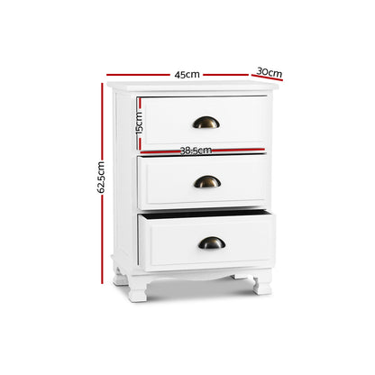 Artiss Bedside Table 3 Drawers Vintage - THYME White ST-CAB-B-3D-WH