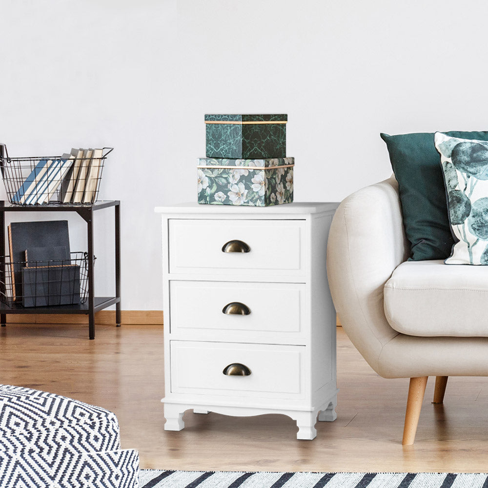 Artiss Bedside Table 3 Drawers Vintage - THYME White ST-CAB-B-3D-WH