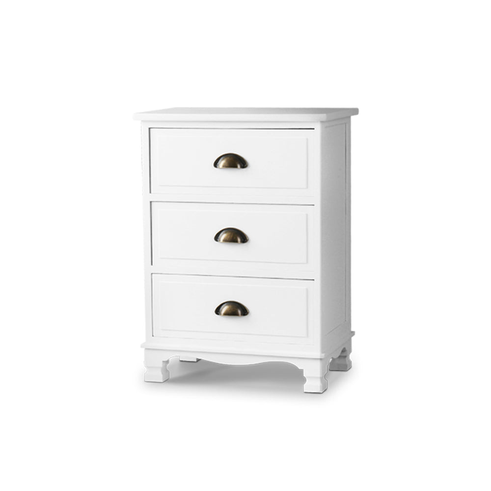 Artiss Bedside Table 3 Drawers Vintage - THYME White ST-CAB-B-3D-WH