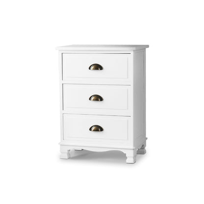 Artiss Bedside Table 3 Drawers Vintage - THYME White ST-CAB-B-3D-WH