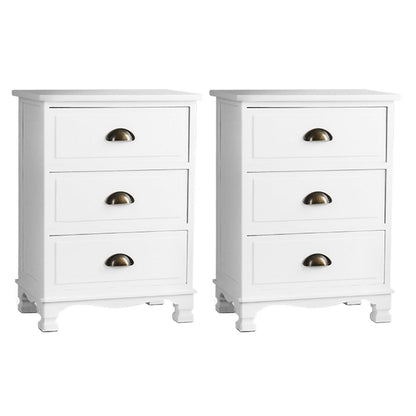Artiss 2x Bedside Table 3 Drawers Vintage - THYME White ST-CAB-B-3D-WHX2