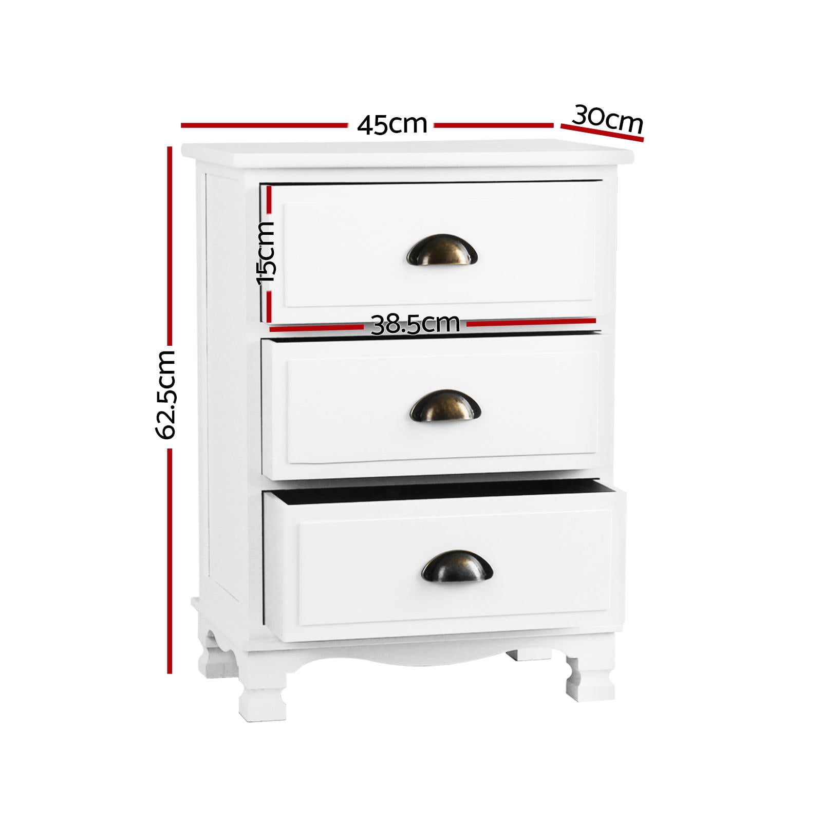 Artiss 2x Bedside Table 3 Drawers Vintage - THYME White ST-CAB-B-3D-WHX2
