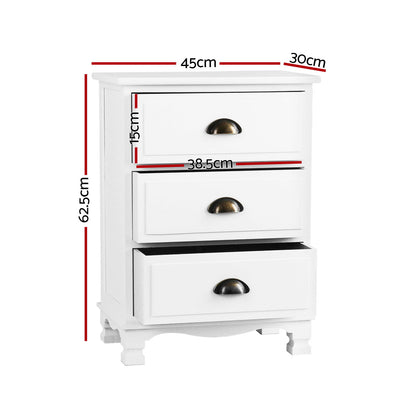 Artiss 2x Bedside Table 3 Drawers Vintage - THYME White ST-CAB-B-3D-WHX2