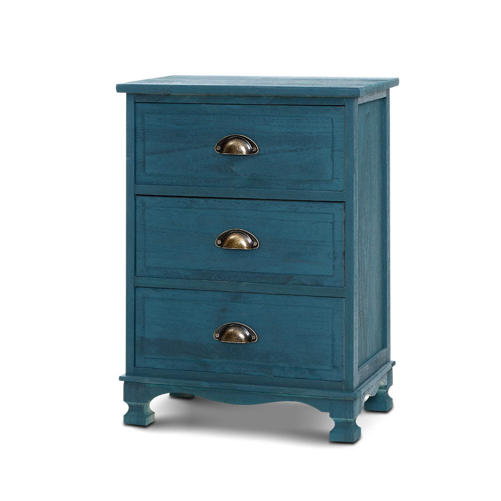 Artiss Bedside Table 3 Drawers Vintage - THYME Blue ST-CAB-B-VIN3D-BU
