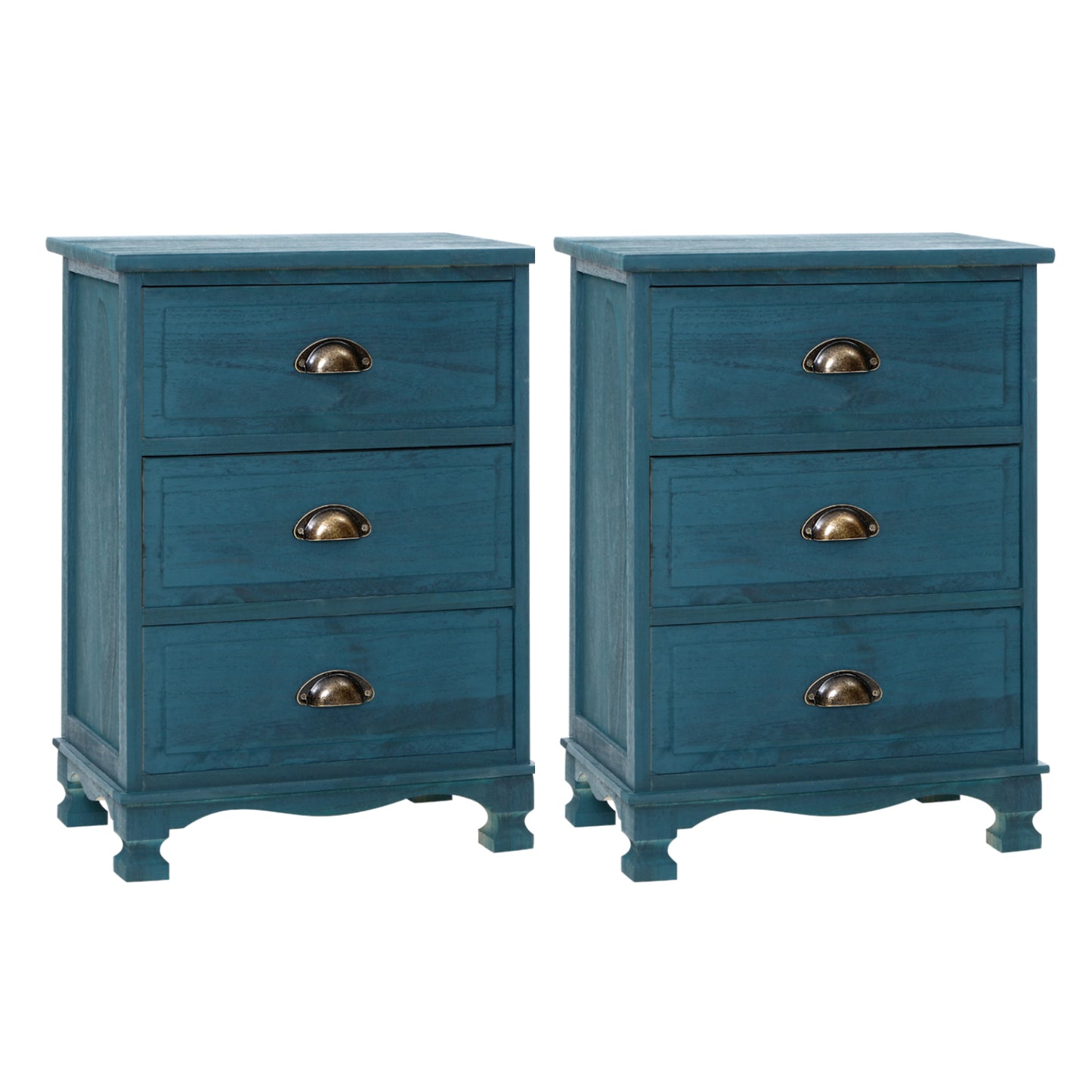 Artiss 2x Bedside Table 3 Drawers Vintage - THYME Blue ST-CAB-B-VIN3D-BUX2