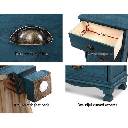 Artiss 2x Bedside Table 3 Drawers Vintage - THYME Blue ST-CAB-B-VIN3D-BUX2
