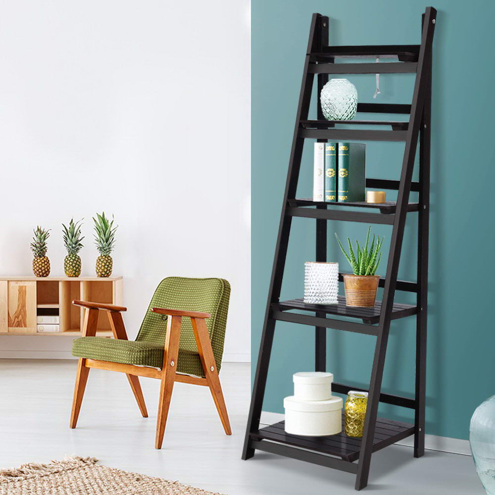 Artiss Bookshelf Corner Shelf 5 Tiers - ZANE Coffee ST-CAB-SHELF-5T-COF