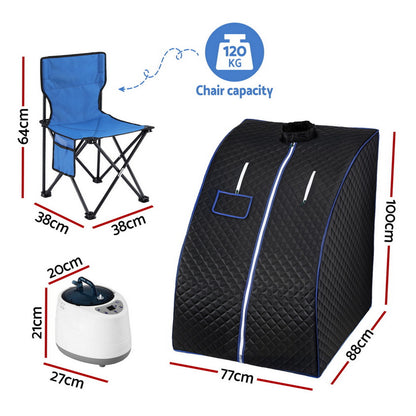 Devanti Portable Steam Sauna Tent 1000W 2L Steamer Pot Personal Home SPA Timer ST-SAU-2L-100-GY