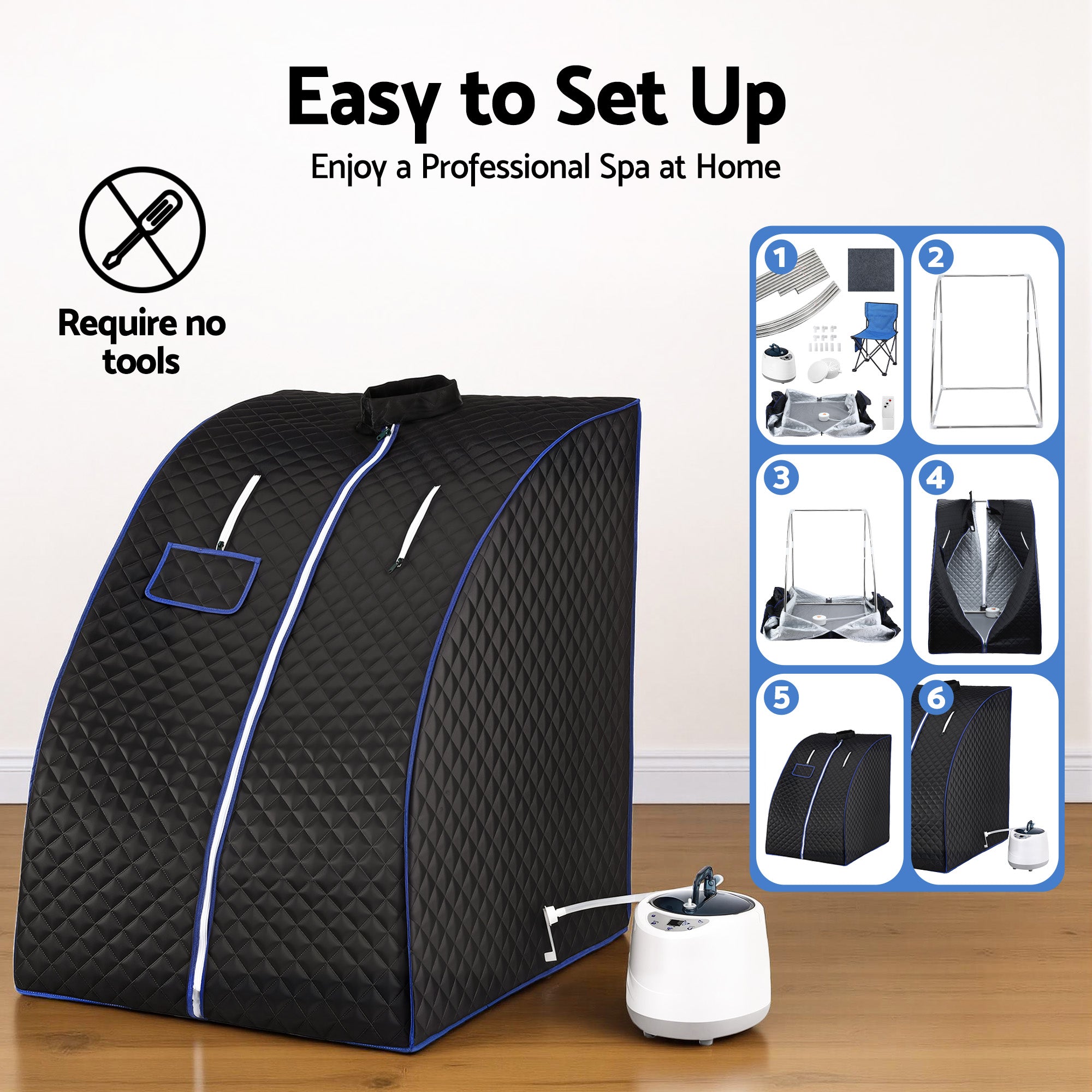 Devanti Portable Steam Sauna Tent 1000W 2L Steamer Pot Personal Home SPA Timer ST-SAU-2L-100-GY