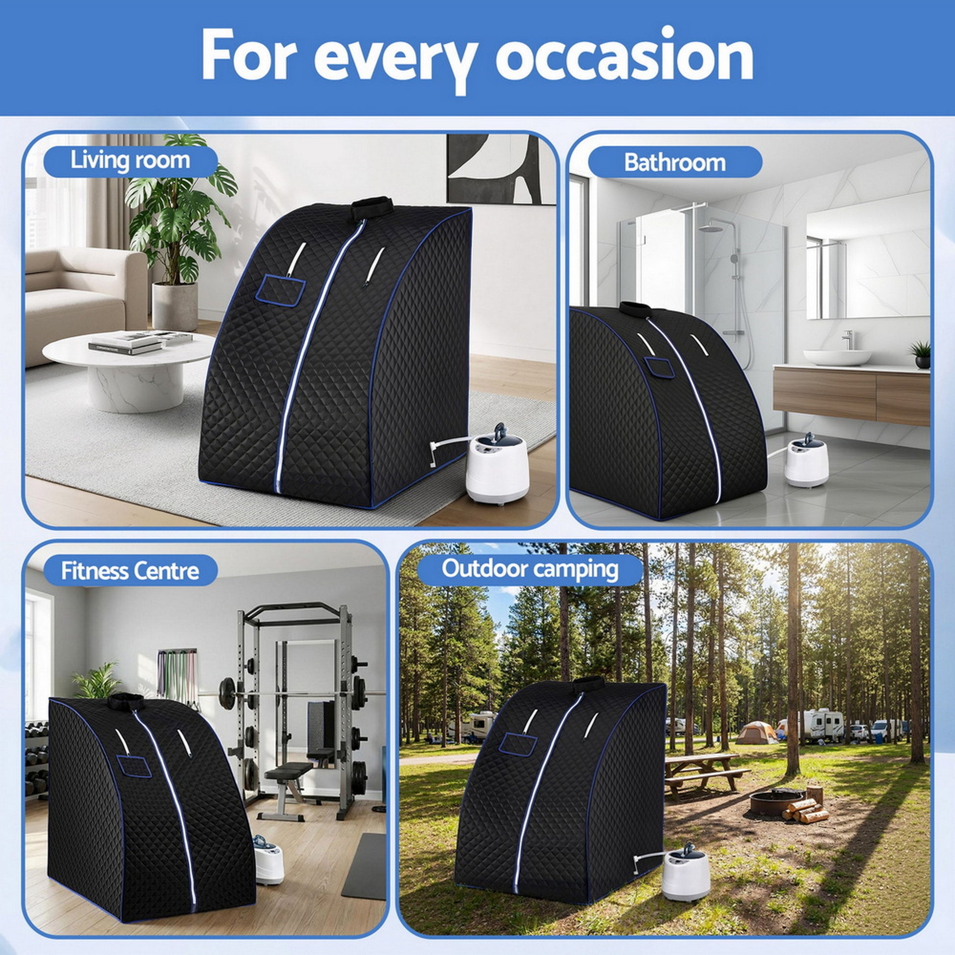 Devanti Portable Steam Sauna Tent 1000W 2L Steamer Pot Personal Home SPA Timer ST-SAU-2L-100-GY