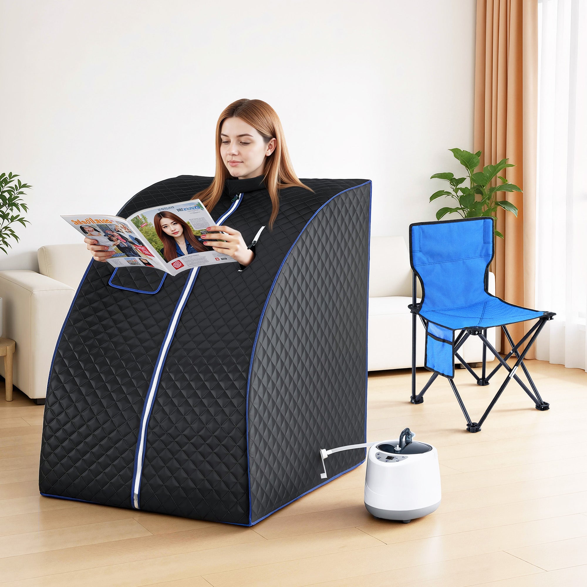 Devanti Portable Steam Sauna Tent 1000W 2L Steamer Pot Personal Home SPA Timer ST-SAU-2L-100-GY